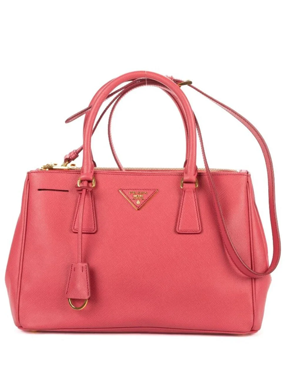 Prada Large Double Zip Galleria Tote Bag Pink Saffiano Leather
